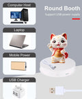 12 Inch Motorized Rotating Turntable Display Stand With 360 Degree Spin For Product Photography shows USB connection with cat figurine.