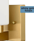 Gold Wall Sconce Set Of 2 Dimmable Vanity Lights With Milky White Cylinder Glass Shades, shiny gold finish detail