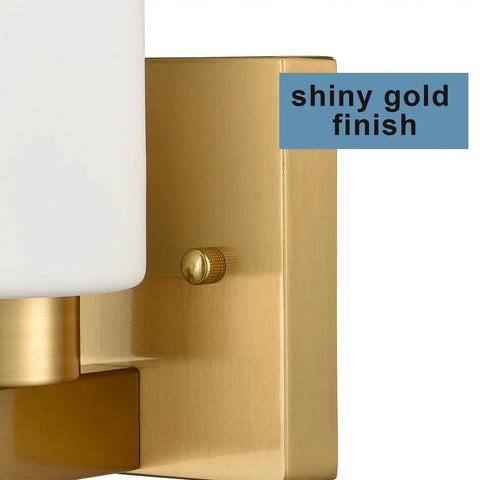 Gold Wall Sconce Set Of 2 Dimmable Vanity Lights With Milky White Cylinder Glass Shades, shiny gold finish detail