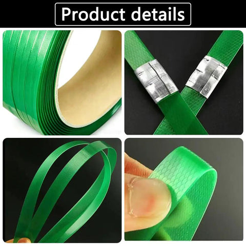 Hold Tight Heavy Duty Pet Polyester Strapping Roll 5 8 Inch.035 Thick 500 Feet with metal clips for secure bundling.