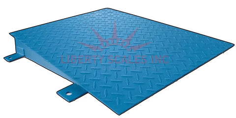 Built Tough Digital Floor Scale With Smooth Roll Ramp For Warehouse Pallet Jacks And Carts, 1000 Lb NTEP Certified Platform close-up of blue steel deck.