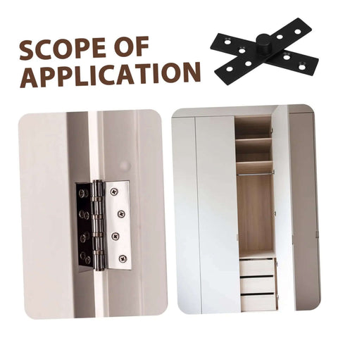 Rock Solid Heavy Duty Stainless Steel Pivot Hinges For Hidden Doors And Secret Bookcases In Black Finish Versatile For Home Office And Commercial Use Rotating Top And Bottom Hinge Positioning For Smooth Quiet Operation shown installed in a wardrobe