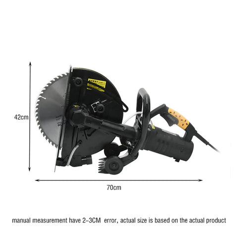 Heavy Duty 6800W Electric Circular Saw With Smooth Angle Adjustments For Easy Wood Metal Stone And Tile Cutting shows a side view with a 350mm blade.