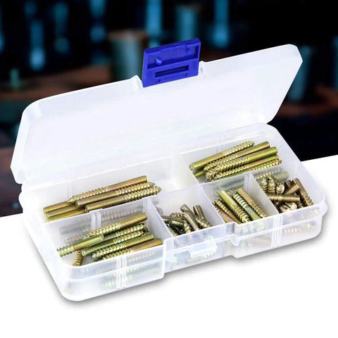 110 Pcs M4 Dowel Screws Hanger Bolts Dowel Pins Furniture Connectors Zinc Plated Iron Double Ended Screws in storage case