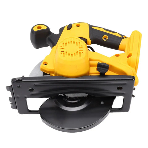Heavy Duty Cordless Circular Saw With 5300 RPM Brushless Motor And Seven Quarter Inch Blade, black and yellow design.
