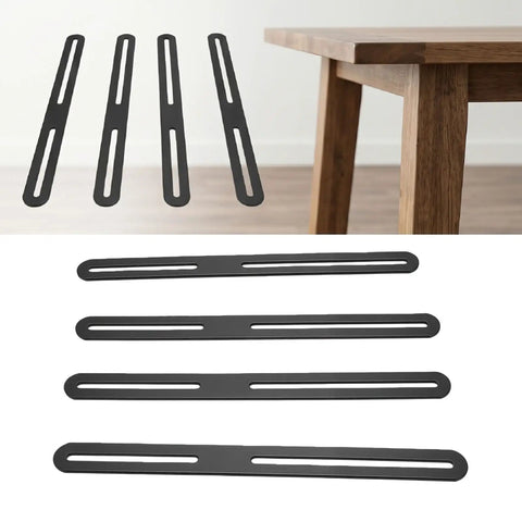 Black Flat Mending Plate Kit, 4 Pack Adjustable Slotted Bracket Supports for wood furniture repair, table reinforcement