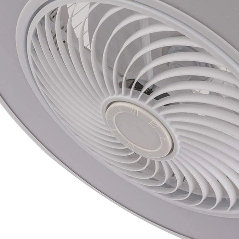 Close-up of modern flush mount ceiling fan with light for kitchen bedroom bathroom super quiet low profile electric fan remote led