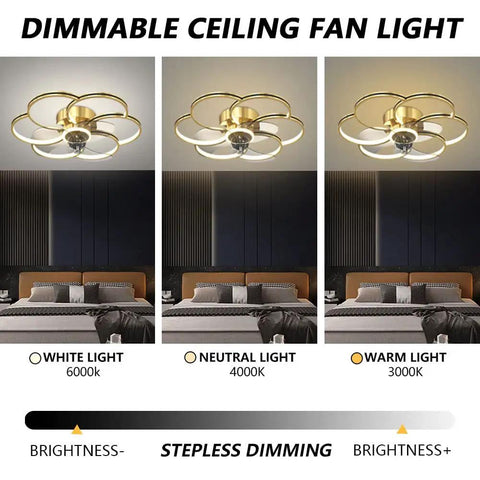Dimmable Speed Adjustable Ceiling Fan With Light And Remote Control Acrylic Modern Smart Fan Light 60W Luxury Gold Finish