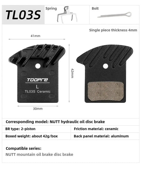 TL03S Disc Brake Ceramic Pads For Bike And Electric Scoot Compatible With Hydraulic Oil Brakes Includes Spring And Bolt