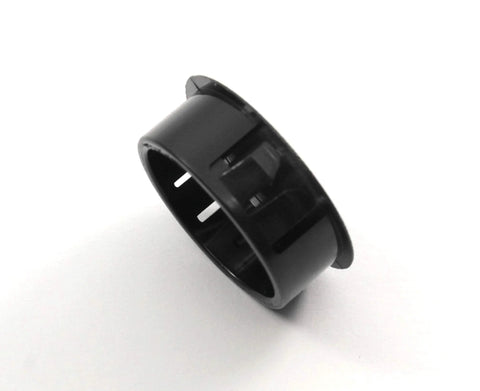 Close-up of Black Nylon Hole Plug For 1 1/8 Inch Holes With Locking Tabs, slightly domed textured head, 6 pack