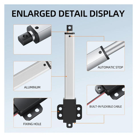 Beefy Heavy Duty Telescopic Linear Actuator 6 24V 10 200mm Stroke Aluminum Housing With IP54 IP65 Protection Front And Rear Mounting Brackets Industrial Grade DC Actuator For Tight Spaces And Harsh Workshops, aluminum detail