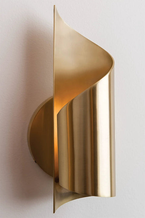 Evie One Light Wall Sconce In Aged Brass, Modern Dope Wall Lighting, 9.75 Inch Tall, elegant design showing brass detail