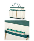 Durable Gardening Tote Bag With Nine Pockets Made From Sturdy Oxford Cloth showing front view with exterior pockets.