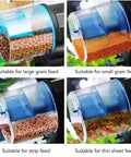 Heavy Duty Automatic Fish Feeder With Smart Electric Dual Compartments showing large, small, strip, and thin sheet feed options.