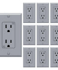 Decorator Electrical Wall Outlet Gray Tamper Resistant Duplex Receptacle 15A 125V Two Pole Self Grounding Residential Grade