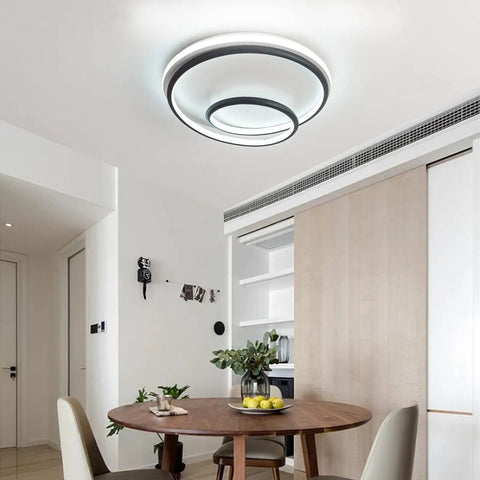 LED Flush Mount Ceiling Light Lit 12 Inch Round 48W 6000K Cool White Modern Fixture For Kitchen Living Room Bedroom Black Finish