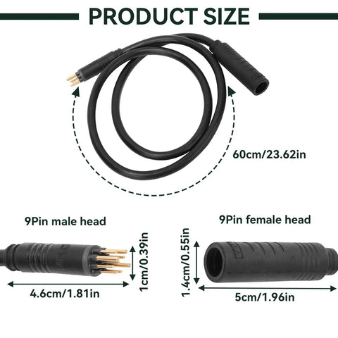 9 Pin E Bike Motor Extension Cable Waterproof Female To Male For Electric Bike And E Scooter Wire Conversion Kit IP66 Outdoor Ready Weatherproof 1.5x600mm Heavy Duty Flexible Harness For DIY E Bike Builds
