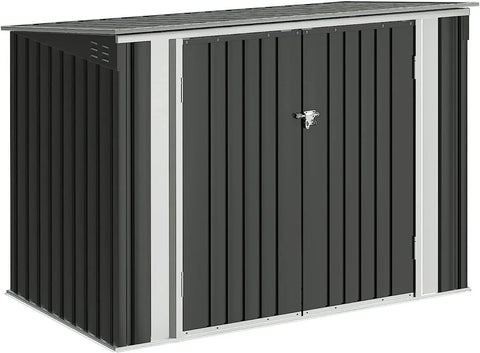 Outdoor Metal Storage Shed 5.8 x 3.3 Ft Weatherproof Lockable Yard Storage For Trash Cans, Tools And Garden Gear with closed doors