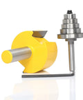 Top Shelf Rabbet Router Bit Set With Six Interchangeable Guide Rollers And Half Inch Shank For Flawless Woodworking Joints featuring yellow bit and steel guide rollers
