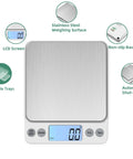 Upgraded Large Digital Kitchen Scale with 5kg Capacity and 0.1g Precision, big platform, clear LCD, easy tare function displayed