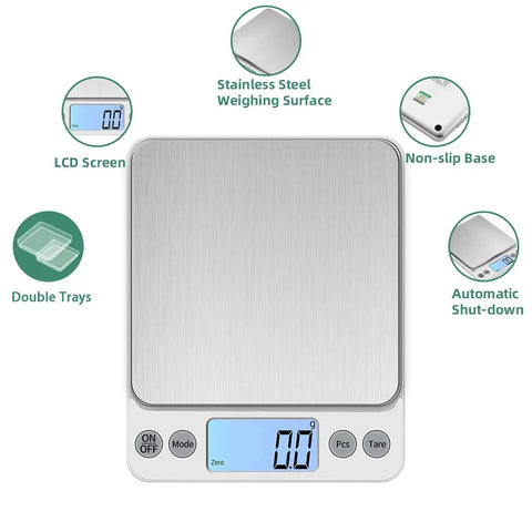 Upgraded Large Digital Kitchen Scale with 5kg Capacity and 0.1g Precision, big platform, clear LCD, easy tare function displayed