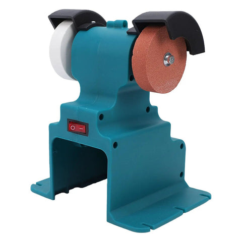 Portable Mini Bench Grinder With 200W Motor And 7000Rpm Speed Cuts The Cord And Comes Packed With Dual 4000Mah Batteries For Heavy Duty Grinding, turquoise with two wheels.