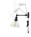 Oil Rubbed Bronze 8 Inch Adjustable LED Wall Sconce Plug In Wall Lamp With Dimmer Switch Clear Glass Shade frosted bulb