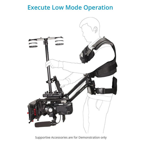 Comfort Arm And Vest Rig For Handheld Camera Stabilizers Converts To A Body Mounted System in low mode operation.