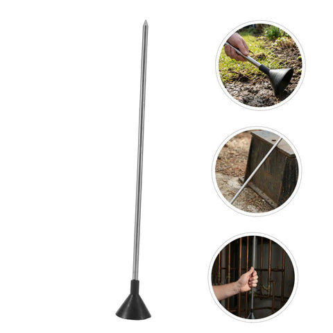 Portable Water Leak Detector Rod For Underground Pipelines And Pipes With High Sensitivity Tracking, Stainless Steel And Plastic Build, black rod shown outdoors and indoors