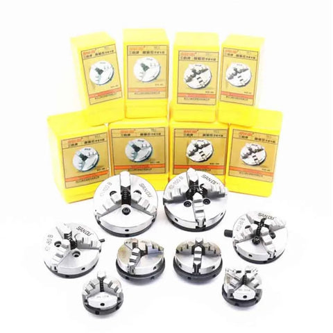 Heavy Duty 50mm K02-50 Self Centering Lathe Chuck With Four Jaws for Mini Wood Lathe displayed with packaging.