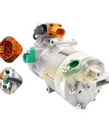 High Performance Electric AC Compressor Direct Replacement For Hyundai Kona And Kia Niro EV 97701K4000 with connectors and aluminum housing.