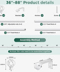 White Curtain Rod 36-88 Inch Adjustable Heavy Duty Metal Rod With Twisted Cage Finials assembly details.