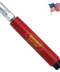 Side view of Grease Buster LockNLube grease-cleaning tool, red metal body with silver nozzle and threaded end