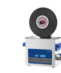 Fully Automatic 6L Ultrasonic Vinyl Record Cleaner With Sturdy Bracket, cleaning vinyl record positioned above machine.