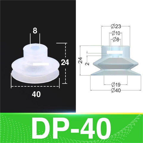 Industrial Grade Vacuum Suction Cup Nozzle With Antistatic Silica Gel For Heavy Duty Lifting And Handling, DP 40 size, 40mm, side view.