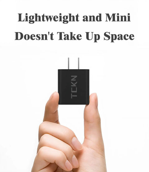 Person holding No Fuss USB Wall Charger 5V 2A Fast Charging Adapter Built For Travel And Home Universal USB Plug