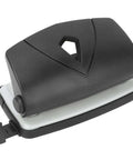 2 Hole Puncher With Positioning Ruler Mini Handheld Black Office Tool for School, non-slip bottom, shown side view