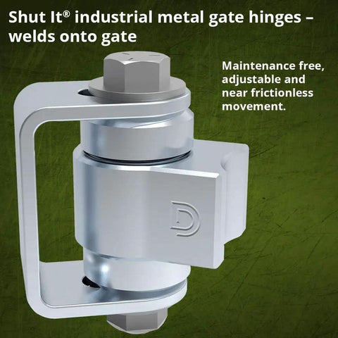 Real Talk Badass Heavy Duty Weld On Gate Hinge With Sealed Bearings Horizontally Adjustable, showing maintenance-free design.