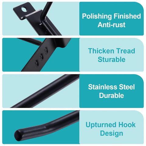 Close-up of Built Tough Heavy Duty Slatwall Hooks Pack Of 50, 8 Inch Black with anti-rust finish and stainless steel construction