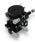 Motorized Rotary Positioning Stage With Fine Adjustment Frame for Optical Tables Model XZRG60 L side view with adjustment knobs