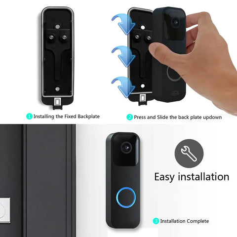 Heavy Duty Doorbell Backplate Replacement For Two Hole Video Doorbell Models With Upgraded Plastic Mounting Plate and Sturdy Metal Lock Clip Kit during installation process.
