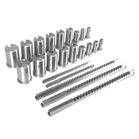 Pro Grade Keyway Broach Kit 30 Pc Set With 5 Broaches, 18 Bushings, 7 Shims For Metalworking Manufacturing, Precision Imperial Sizes