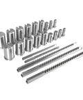 Pro Grade Keyway Broach Kit With 5 Broaches 18 Bushings 7 Shims And 30 Pieces For Metalworking And Manufacturing Rectangular Spline Broaching Set With B And C Size Options For Precise Slot Cutting displayed in a row on a light background.