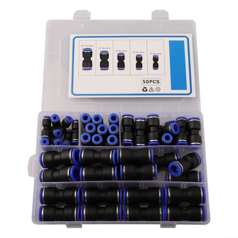 Top Tier 50 Piece Pneumatic Push Fit Connector Kit With 4 6 8 10 And 12 Mm Quick Release Adapters For Auto And Industrial Projects Making Airtight Leaks Free Seals Super Cool For Pros in plastic case