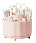 Rotating Six Compartment Desk Organizer For Makeup, Brushes, Skincare, Art Supplies And More, Perfect For Bathroom, Dresser, Countertop Or Kitchen Counter, Keeps Cosmetics, Brushes, Pencils And Markers Neat pink plastic