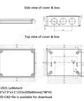 Technical drawing of Heavy Duty ABS Junction Box IP65 Waterproof and Dustproof Electrical Enclosure, dimensions 10 x 7.9 x 3.1 inch