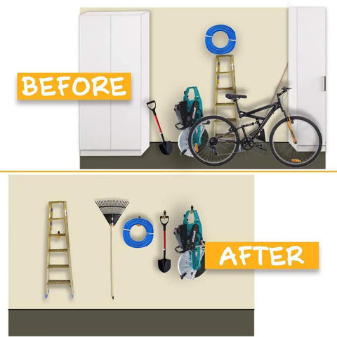 Heavy Duty Garage Hooks Set 22 Pack Steel Wall Mount Tool Hangers with Anti Slip Coating for Tools Ladders Bikes Before After