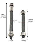 Two Pack Bike Axle Set Featuring 108mm Hollow Front Shaft And 145mm Rear Hub Rod For Mountain Bikes, dimensions shown.