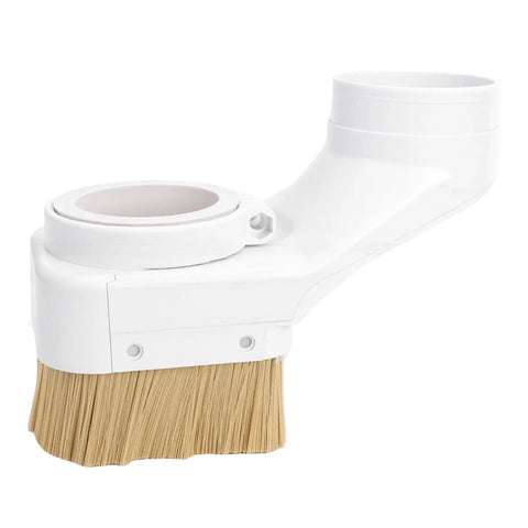 Top Shelf 75Mm Cnc Dust Shoe For Engraving Machines Offering No Sweat Chip Control And A Straight Up Secure Spindle Fit That Keeps Your Rig Clean Between Sessions, featuring white ABS shell and brush for chip collection.
