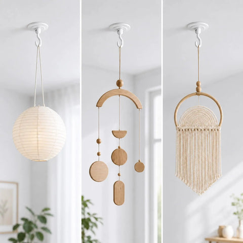 Heavy Duty Adhesive Swivel Hooks Four Pack No Drill Rotating Wall Mounts For Living Room Lights Indoor Plants Wind Chimes hanging decorative items